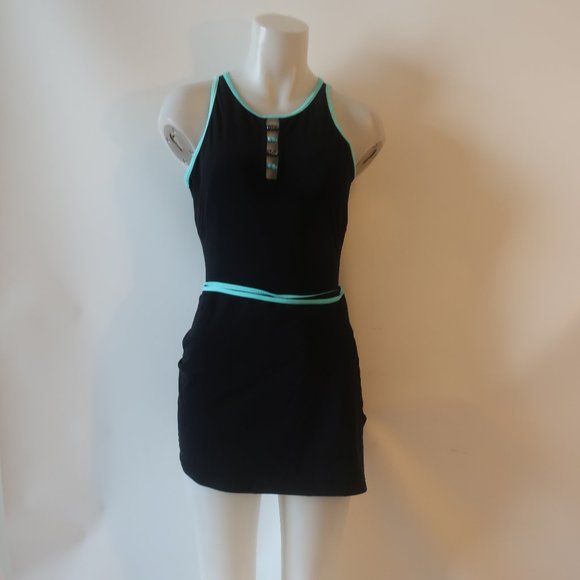 Womens Pilpel Black Aqua Blue 2-Pc Swim Cover-Up Skirt One Piece Swimsuit 12 * - Picture 5 of 9